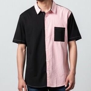 Romwe‎ Mens XXL Pink Black Colorblock Corduroy Shirt NEW rockabilly pastal goth